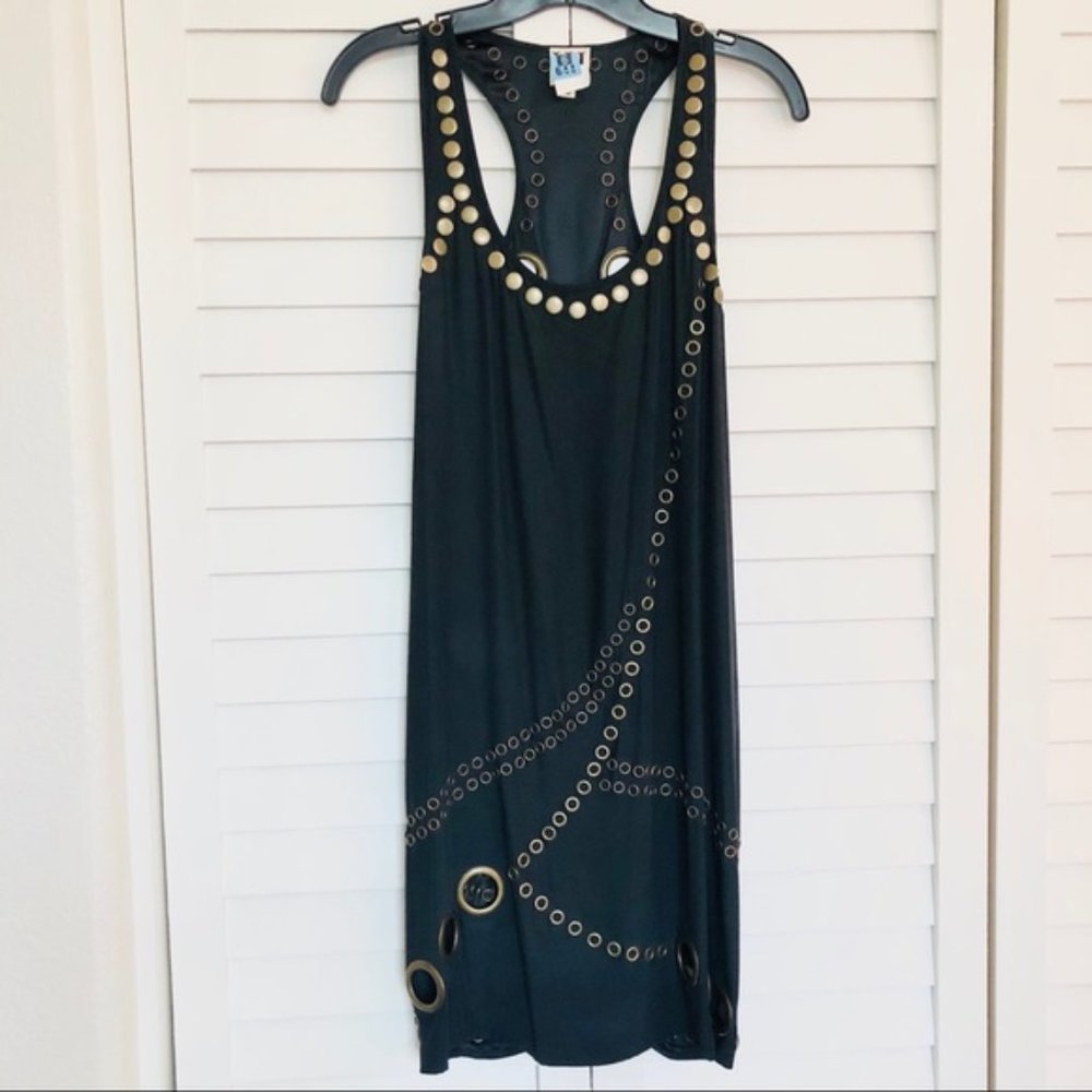 Haute Hippie Black Tank Dress with Gold Eyelet Accents - Picture 8 of 8